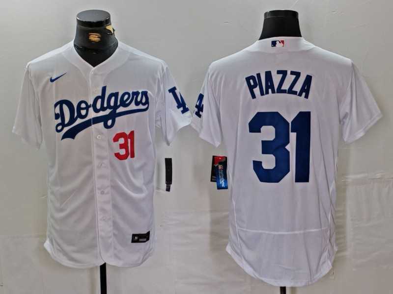 Men%27s Los Angeles Dodgers #31 Mike Piazza Number White Flex Base Stitched Jersey